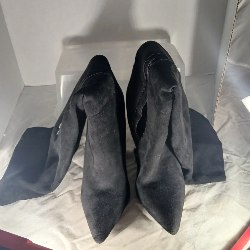 Olivia James Women Black Faux Suede Over The Knee Stiletto Boots Pointed Toe 8.5